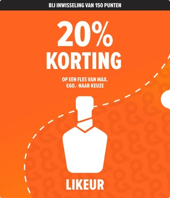 Bij inwisseling van 150 punten krijg je 20% korting op een fles likeur van max 60 euro.